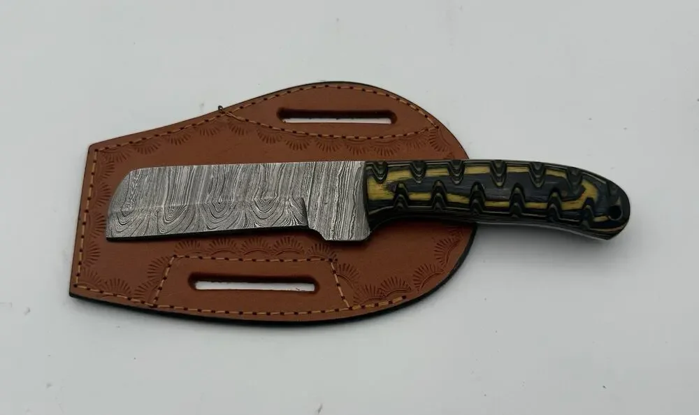 Handmade Damascus Steel Fixed Blade Knife w/ Leather Sheath – Pakistan Made NEW